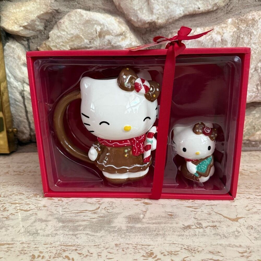 Hello Kitty x Blue sky gingerbread mug and figure hand painted Christmas